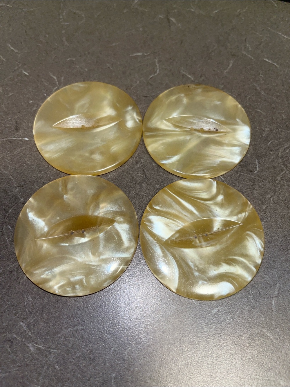 4 Vintage Classic Marbled 2” Round Buttons with two holes fish eye